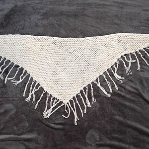 Handmade Cream Beaded Fringe Boho Coastal Grandma Shawl Wrap